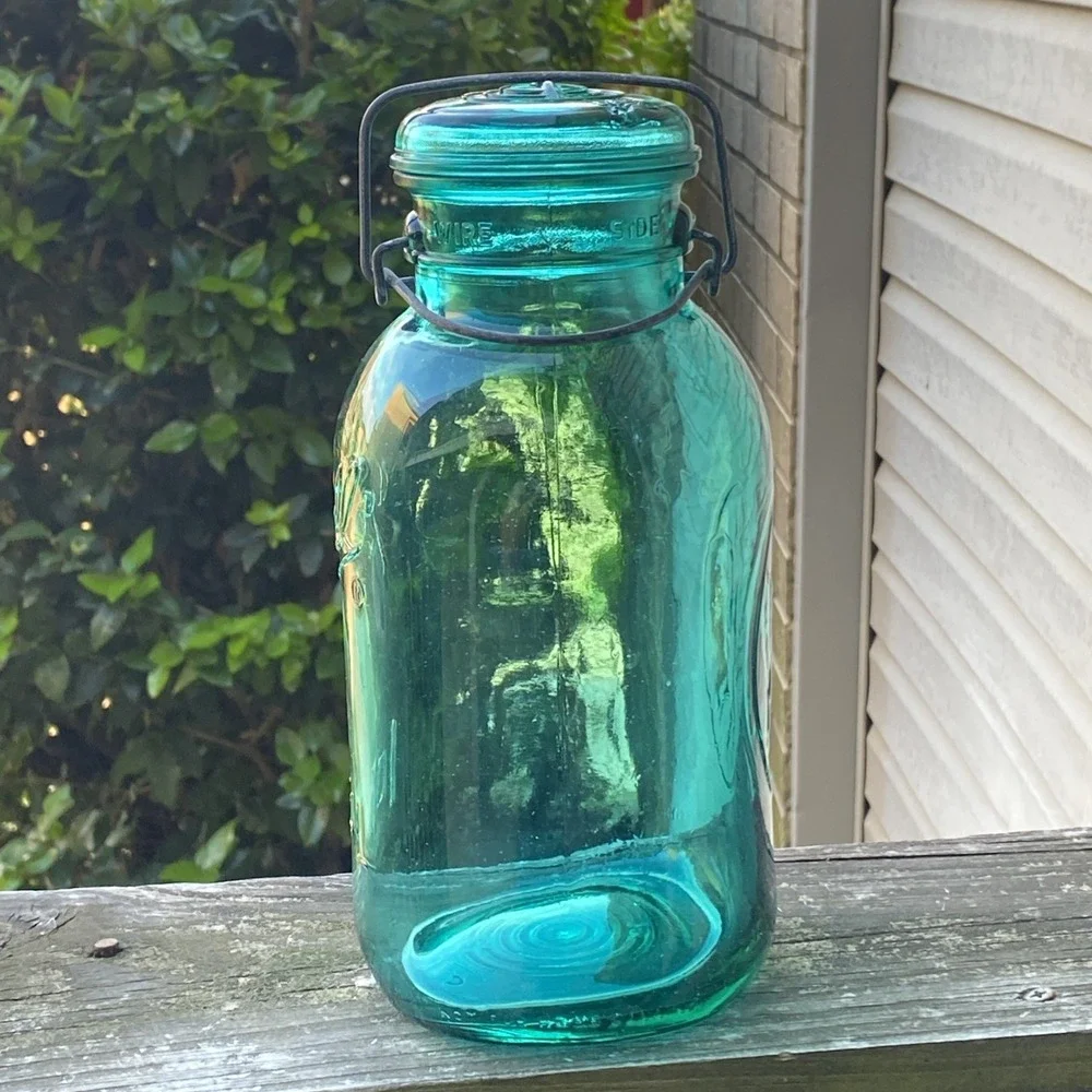 Vintage Ball Ideal Bicentennial Eagle Half-Gallon Mason Jar USA w/Wire Bail Blue